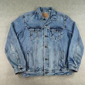 Levi's Jacket Mens Large Blue Trucker Denim Type 3 Distressed Faded Button 72334